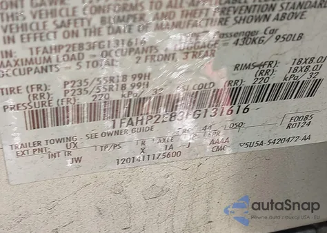 2015 Ford Taurus Sel z USA, uszkodzony, nr VIN 1FAHP2E83FG131616